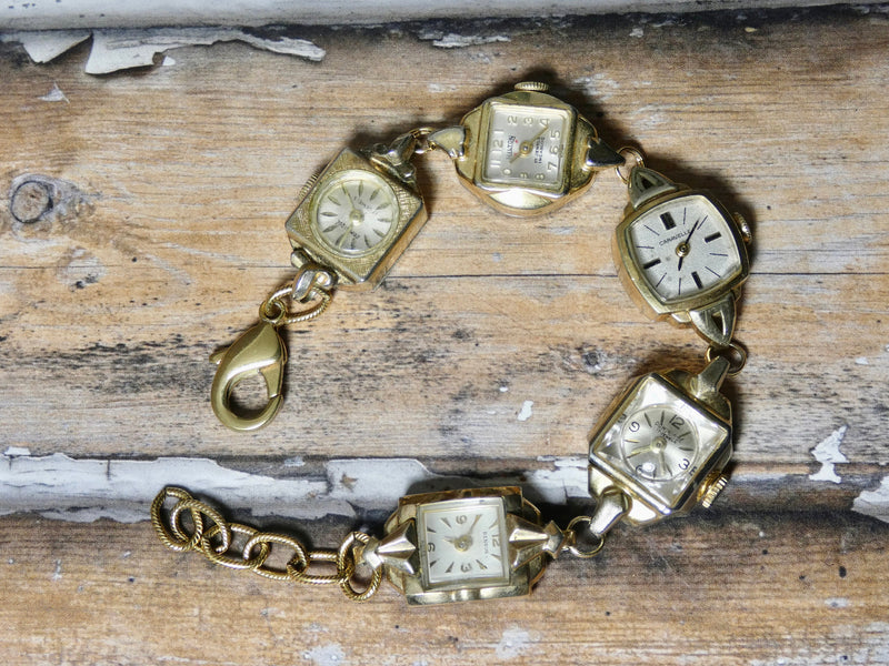 Vintage Watch Bracelet, One of a Kind Bracelet, All Gold Faces Bracelet- DB