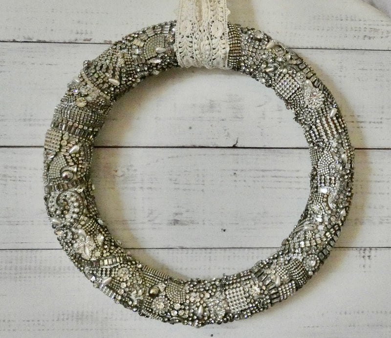 Vintage Rhinestone Wreath, One of a Kind Vintage Embellished Wreath, Jeweled Centerpiece