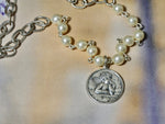Angel Necklace, Sterling Silver Cherub Charm with Pearl Rosary Bead Chain