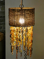 Rattan Boho Style Pendant Lamp, One of a Kind Hanging Light, Bohemian Style with Lucite Fringe accent