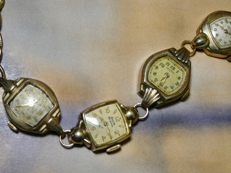 Vintage Watch Bracelet, One of a Kind Bracelet, All Gold Faces Bracelet- CB