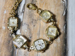 Vintage Watch Bracelet, One of a Kind Bracelet, All Gold Faces Bracelet- DB