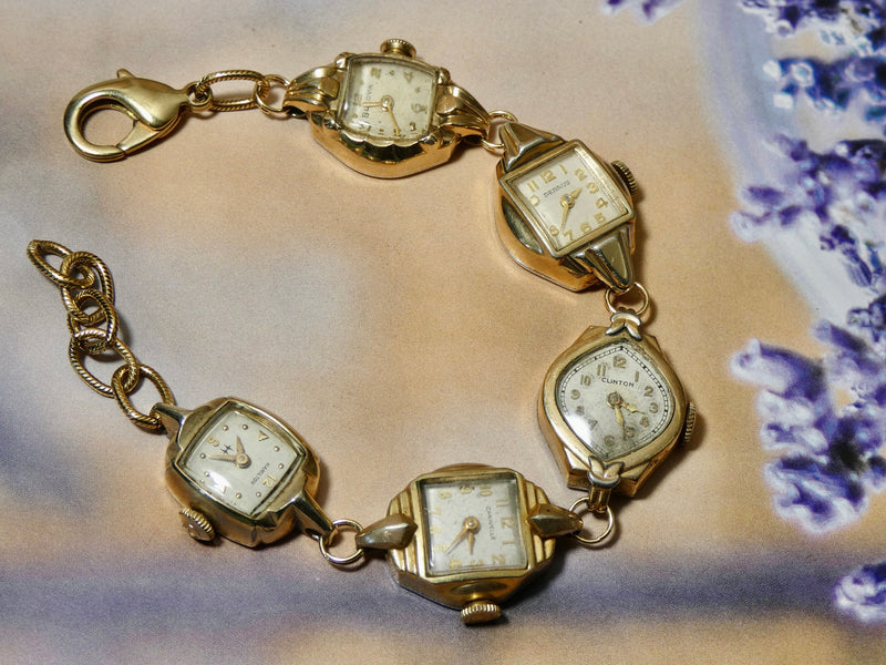 Vintage Watch Bracelet, One of a Kind Bracelet, All Gold Faces Bracelet- LBB