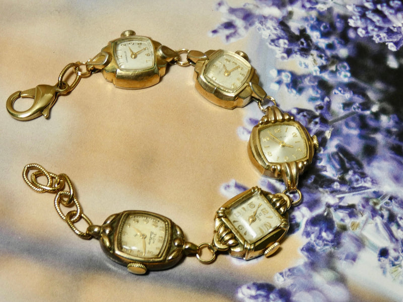 Vintage Watch Bracelet, One of a Kind Bracelet, All Gold Faces Bracelet- NBB