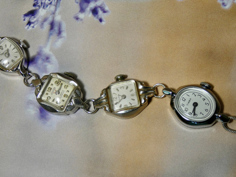 Vintage Watch Bracelet, One of a Kind Bracelet, All Silver Faces Bracelet- JBB