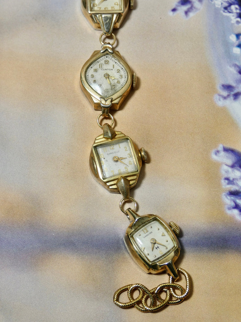 Vintage Watch Bracelet, One of a Kind Bracelet, All Gold Faces Bracelet- LBB