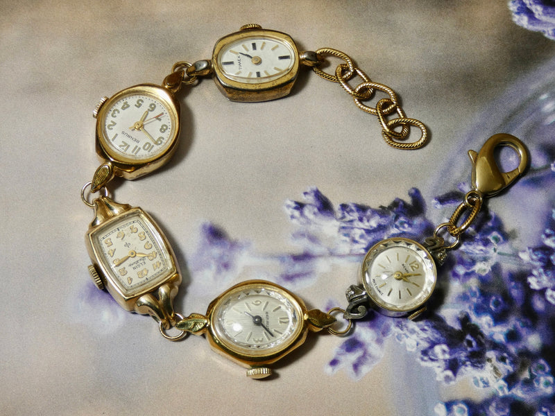 Vintage Watch Bracelet, One of a Kind Bracelet, All Gold Faces Bracelet- MBB