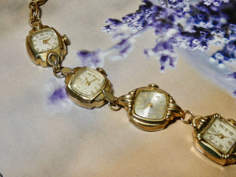 Vintage Watch Bracelet, One of a Kind Bracelet, All Gold Faces Bracelet- NBB