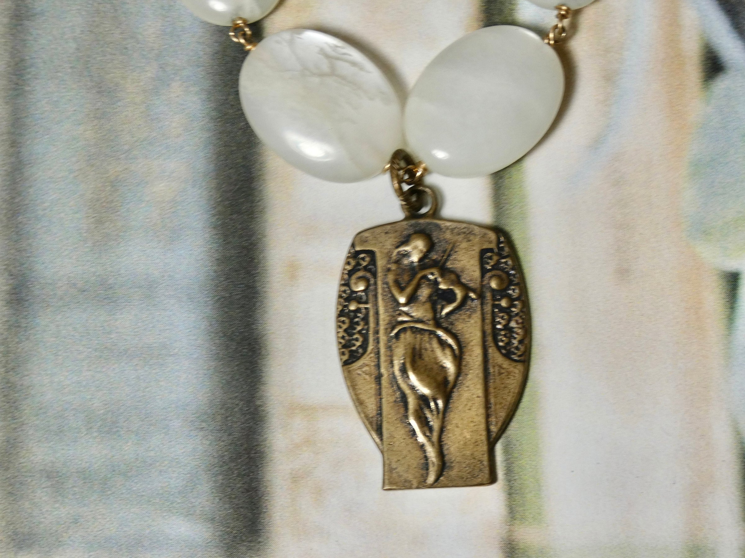 Vintage Violin Charm with Stunning Mother of Pearl Beads, One of a Kind Gift