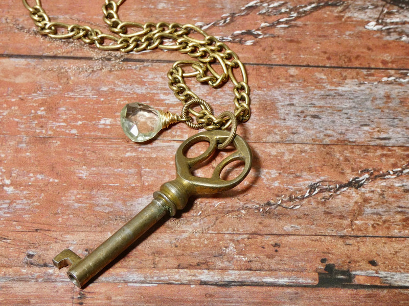 Vintage Barrel Key Necklace, Skeleton Key with Unique details