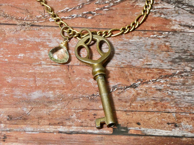 Vintage Barrel Key Necklace, Skeleton Key with Unique details
