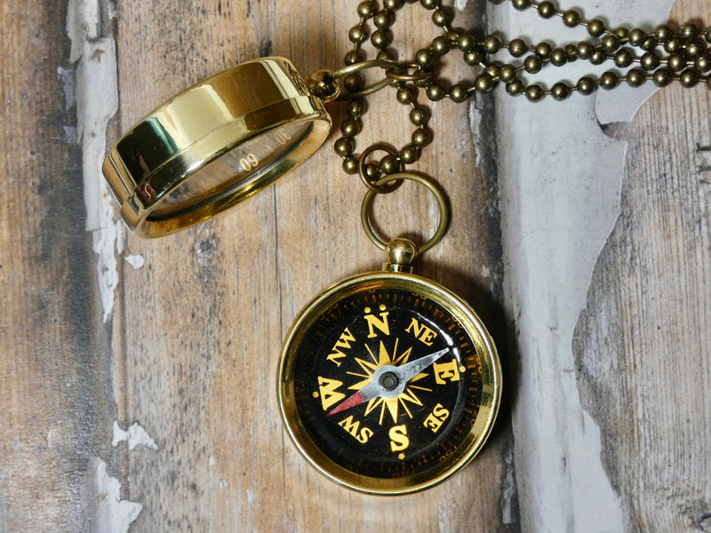 Compass Necklace brass large size working compass
