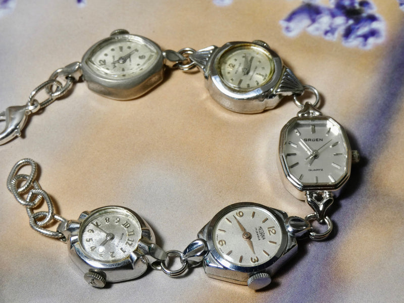 Vintage Watch Bracelet, One of a Kind Bracelet, All Silver Watch Bracelet- IBB