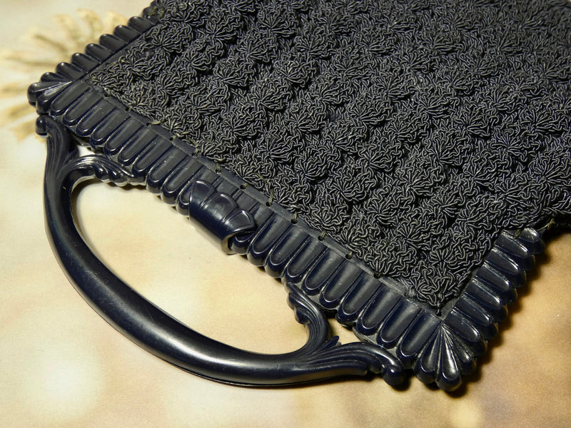 Vintage Handbag navy crochet clutch evening bag