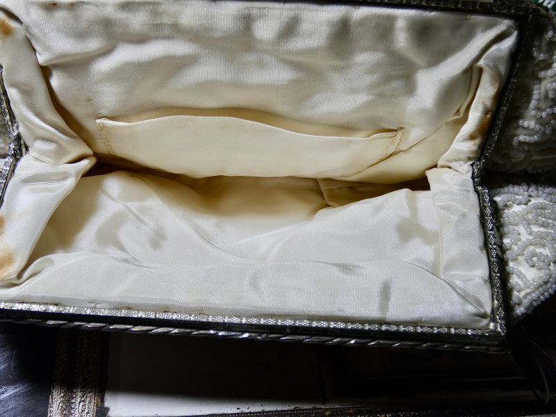 Vintage Handbag cream colored beaded clutch evening bag