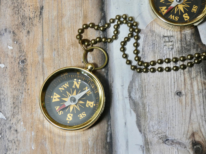 Compass Necklace brass large size working compass