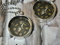 Compass Necklace silver large size working compass