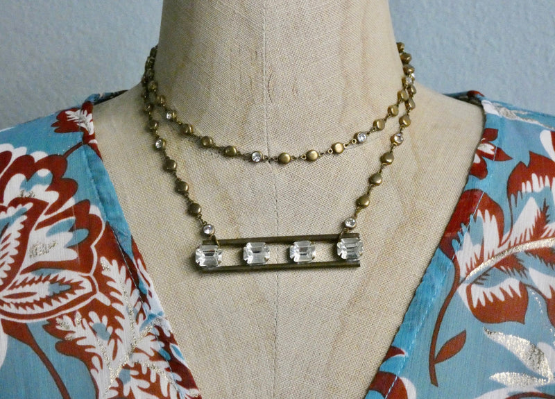 Vintage rhinestone and brass eclectic necklace wear it short or long