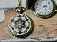 Pocket Watch Necklace Black and White Design