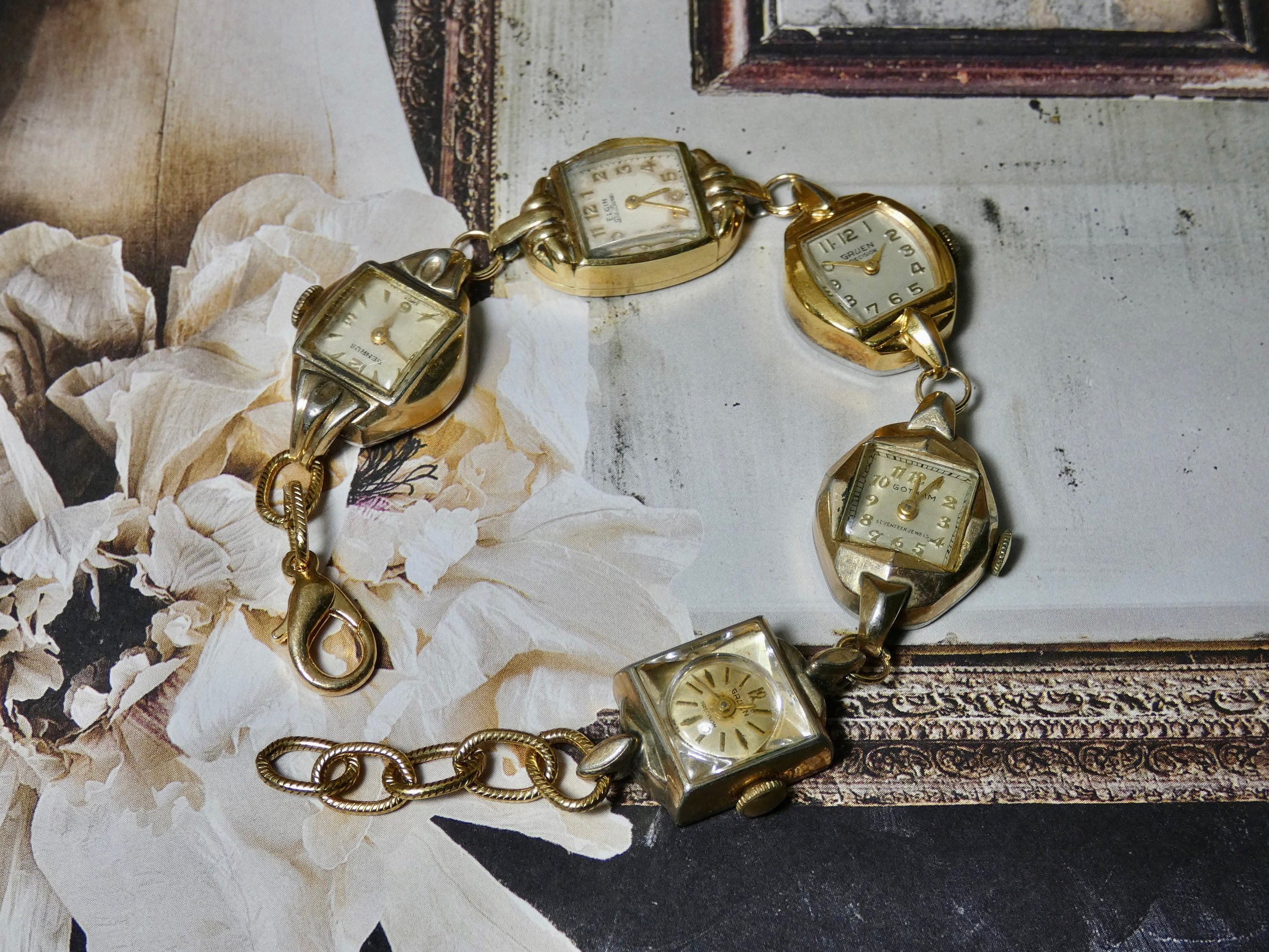 Vintage Watch Bracelet, One of a Kind Bracelet, All Gold Watch Bracelet- CBB