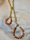Lariat Necklace, gold chain with carnelian teardrop design