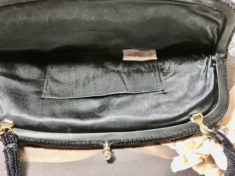 Vintage Handbag black beaded clutch evening bag