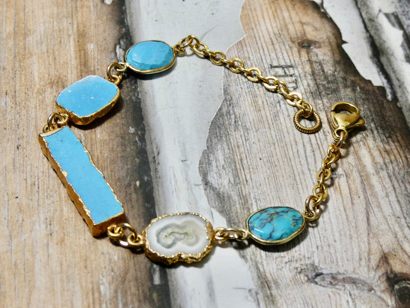 Turquoise Bracelet, Bezel set gemstone bracelet