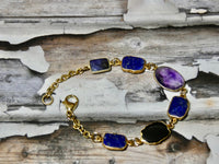 Amethyst and Lapis Multi gemstone Bracelet, Bezel set gemstone bracelet