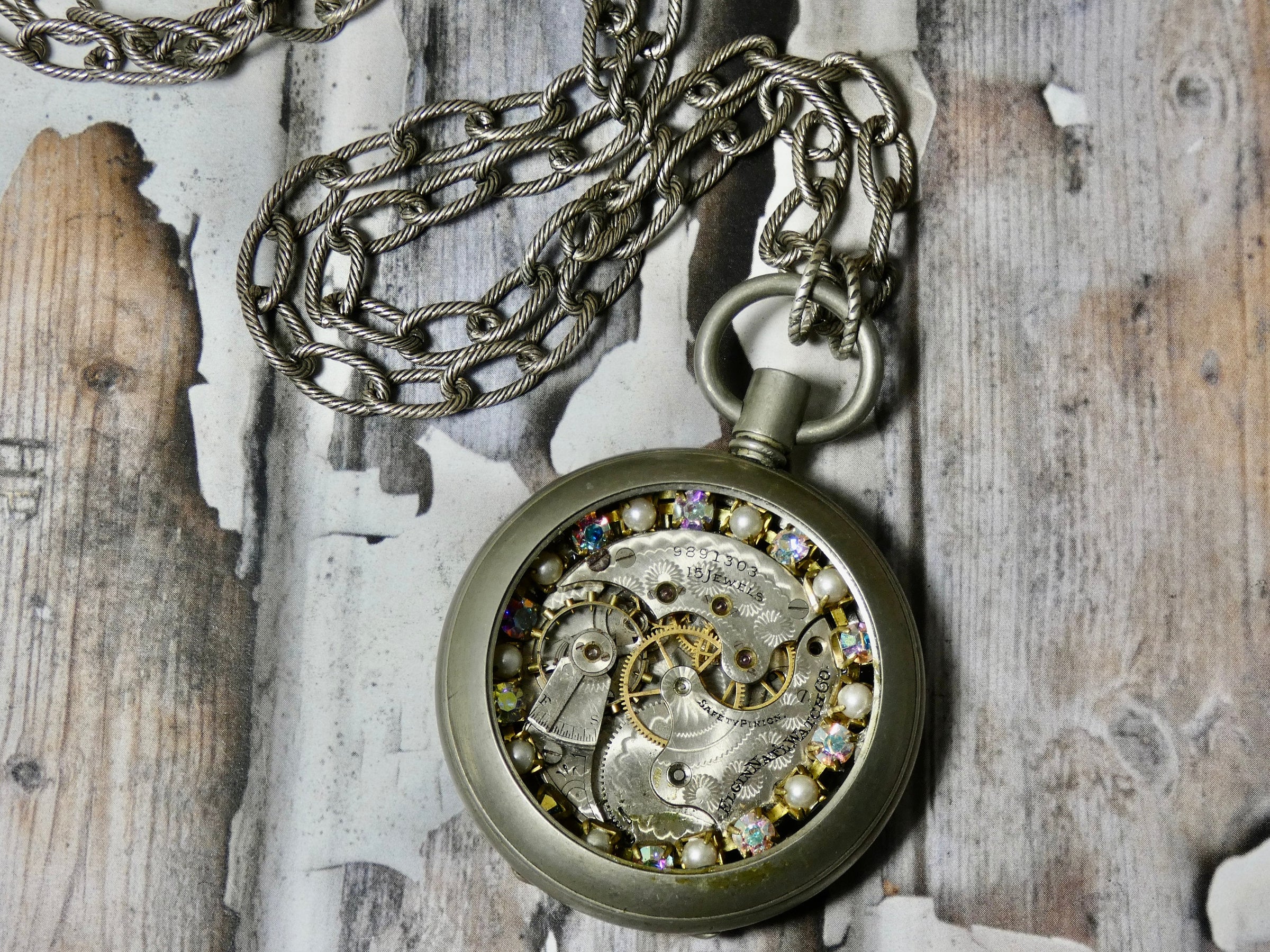 Steampunk altered pocket watch gear necklace