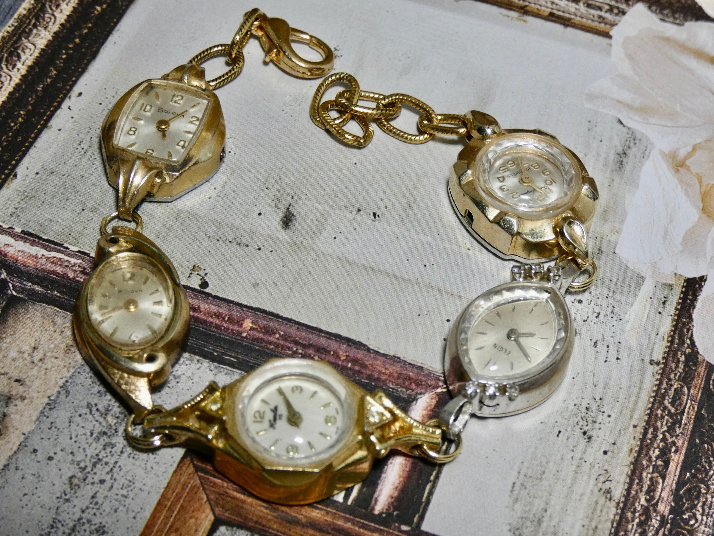 Vintage Watch Bracelet, One of a Kind Bracelet, Two tone Watch Bracelet- BBB