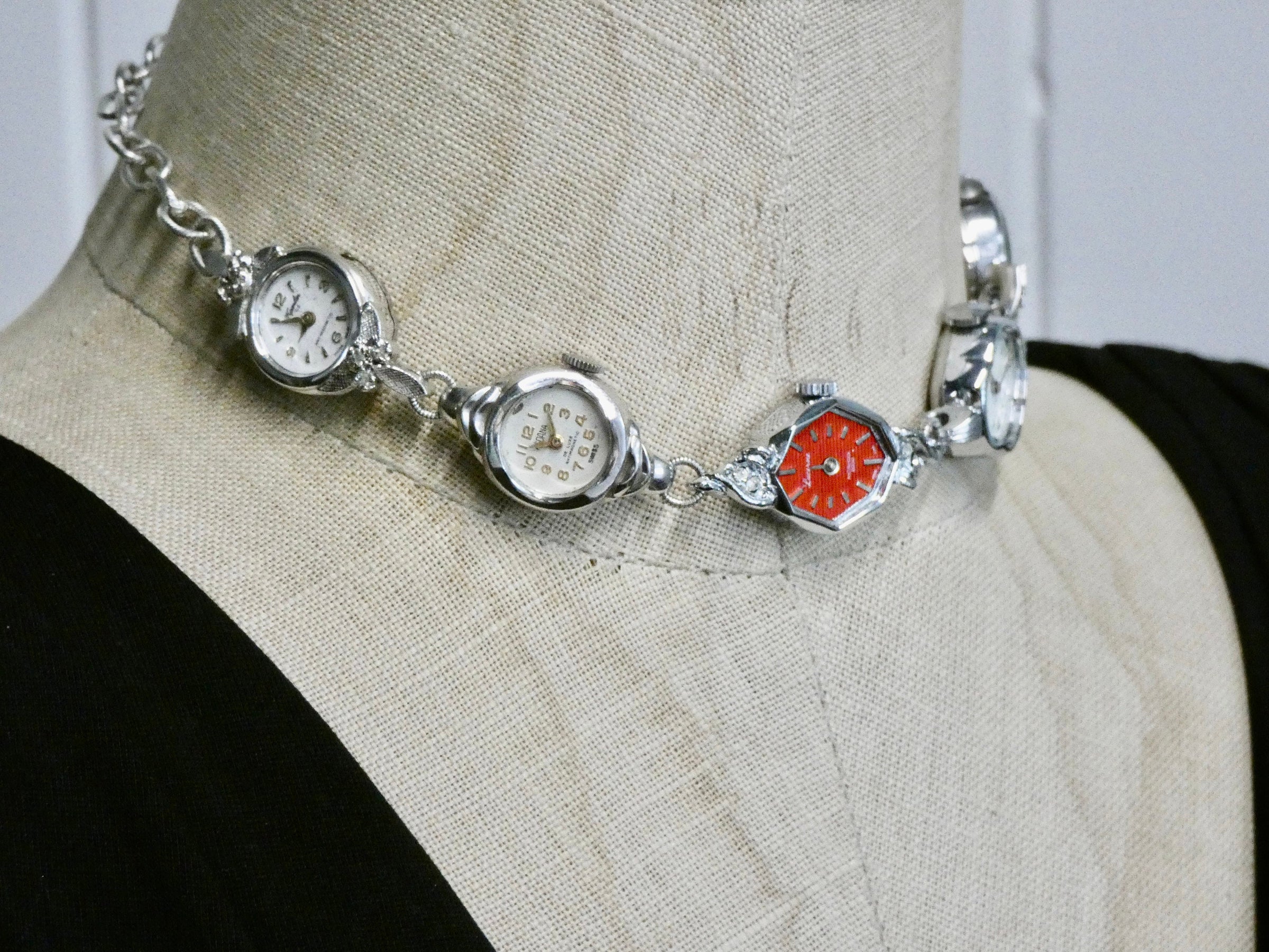 Watch Choker Necklace, Vintage One of a Kind Multi Watch choker, silver watches