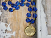 Tree of Life Necklace, blue rosary bead chain
