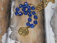 Tree of Life Necklace, blue rosary bead chain