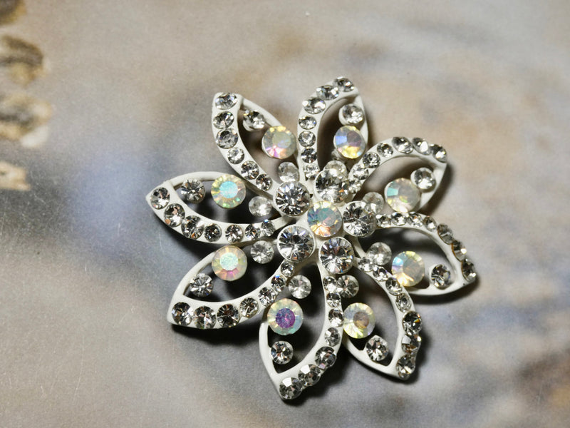 Vintage Silver Flower Crystal Pin