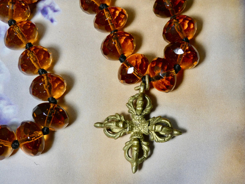Vintage Tibetan amulet Double Dorje necklace