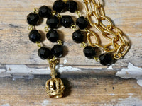 Crown Necklace with black rosary bead chain