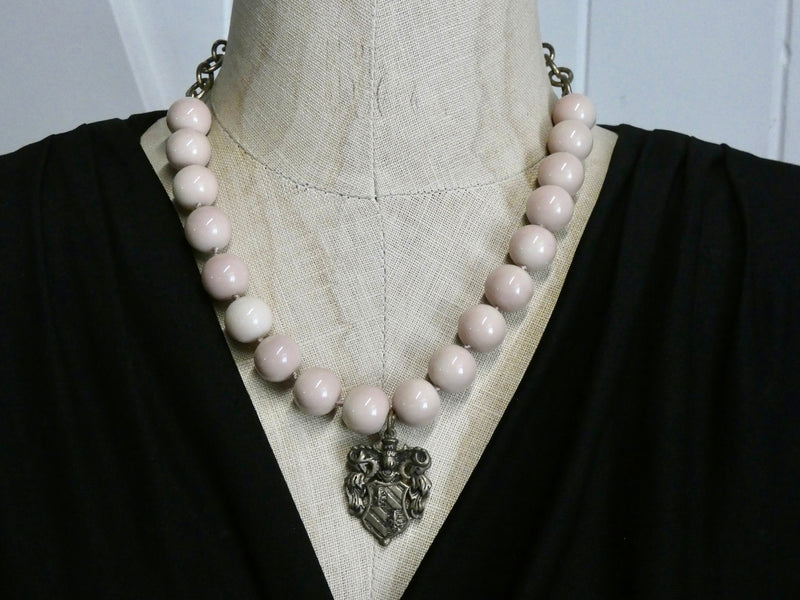 Large beads with bronze charm necklace