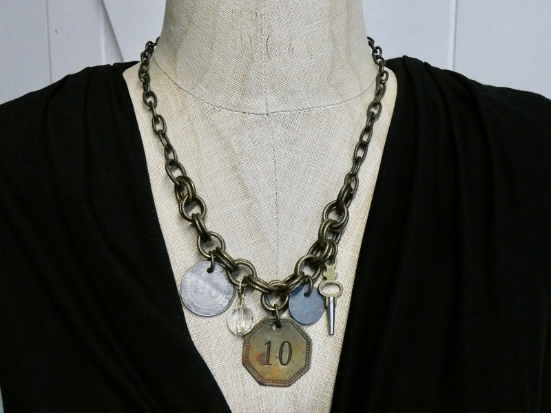 Vintage Coin and Tool Check Tag, One of a Kind Unisex Necklace