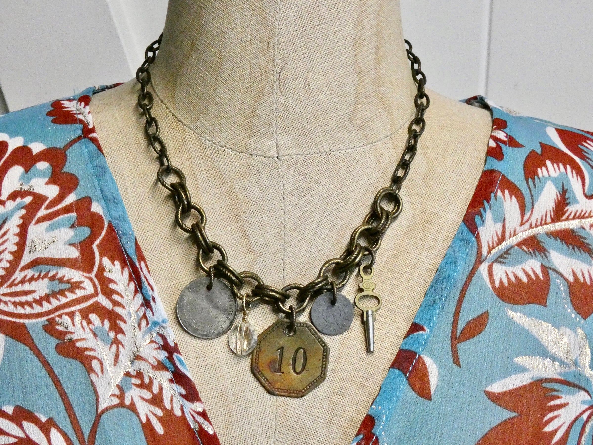 Vintage Coin and Tool Check Tag, One of a Kind Unisex Necklace