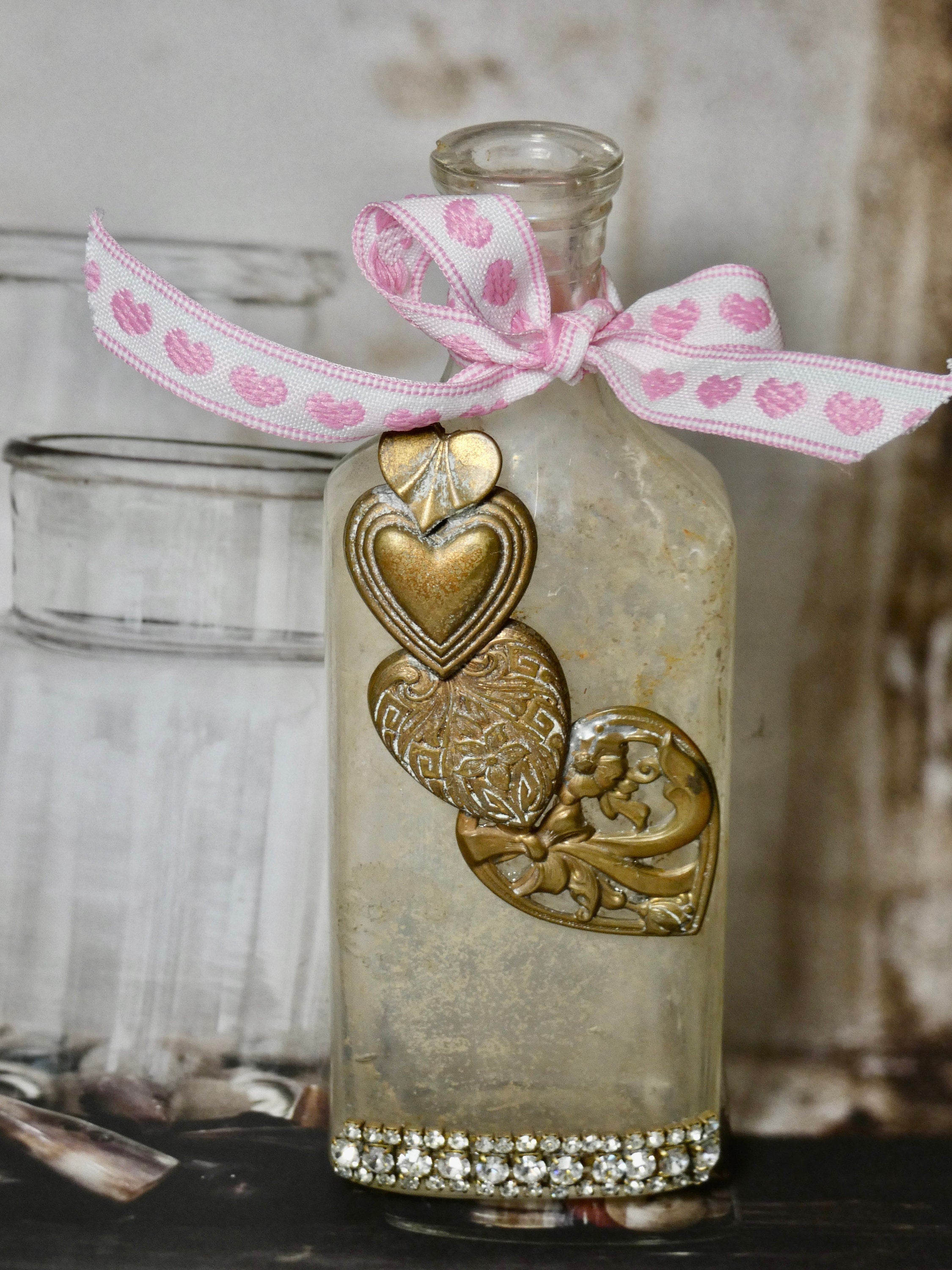 Apothecary Bottle Embellished with hearts
