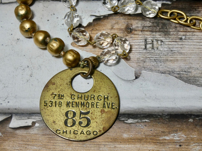 Vintage Tag Necklace 7th Church Chicago eclectic chain mix