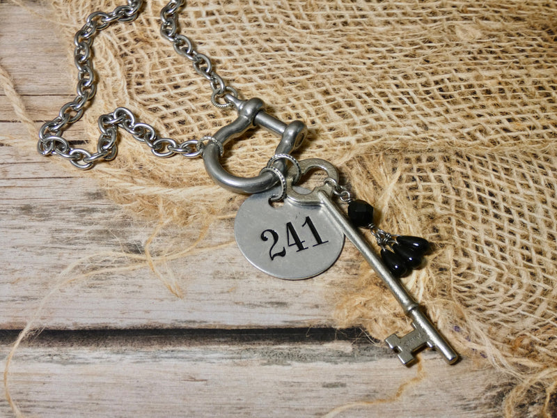 Skeleton key and hotel room number Necklace