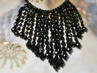 One of a Kind vintage jet black fringe necklace, hip statement necklace