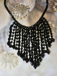 One of a Kind vintage jet black fringe necklace, hip statement necklace