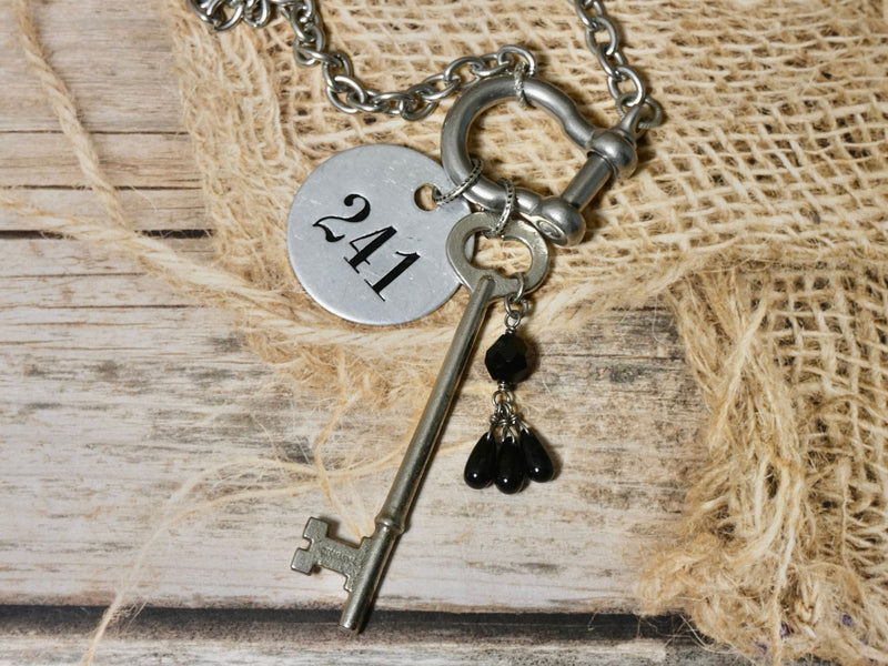 Skeleton key and hotel room number Necklace
