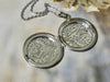 Circle Locket Necklace, Silver Flower Pattern