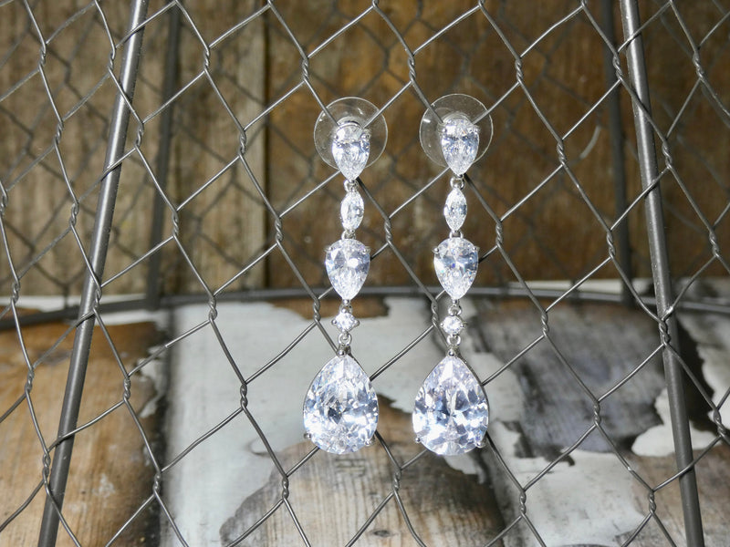 Vintage Style Crystal Earring, Dangle with Cubic Teardrop, The Perfect Bridal Earring