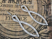 Silver Rhinestone Earring, French Wire, Dangle Figure Eight Shaped Earring