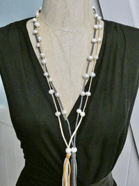 Pearl and Leather Necklace, simple suede tassel freshwater long pendant