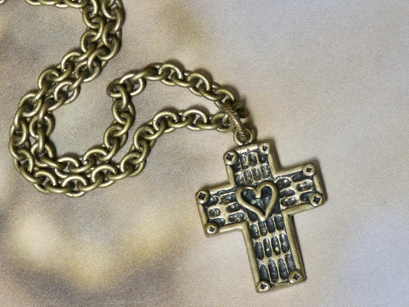 Cross Necklace, bronze cross with a heart design, a perfect religious gift